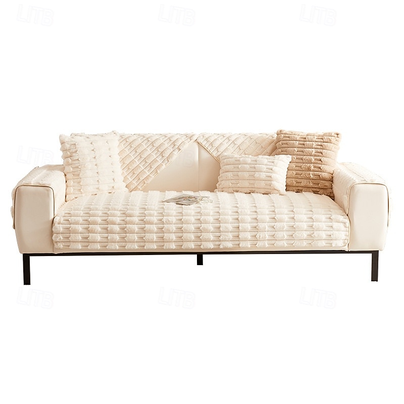 Fluffy Plush Striped Furniture Protector Couch Cover - Ultra-Soft and Cozy Fabric - Stylish Striped Design - Shields Your Sofa from Spills, Stains, and Scratches - Enhances Comfort and Decor2