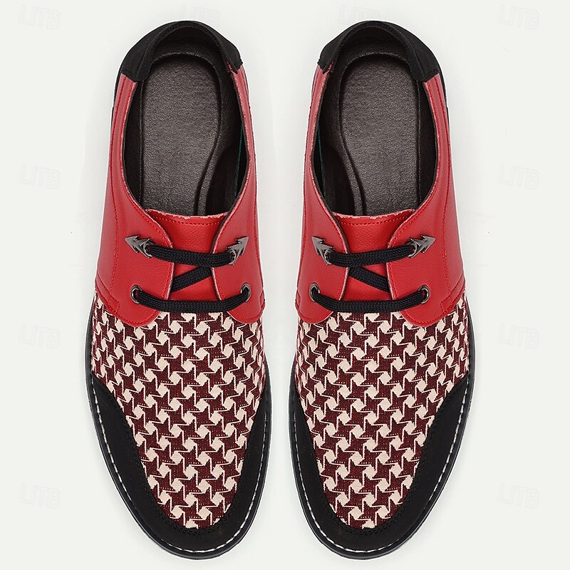 Men's Red and Black Houndstooth Pattern Faux Leather Sneakers with Lace-Up Design and Cushioned Sole - Trendy Casual Shoes for Everyday Wear4