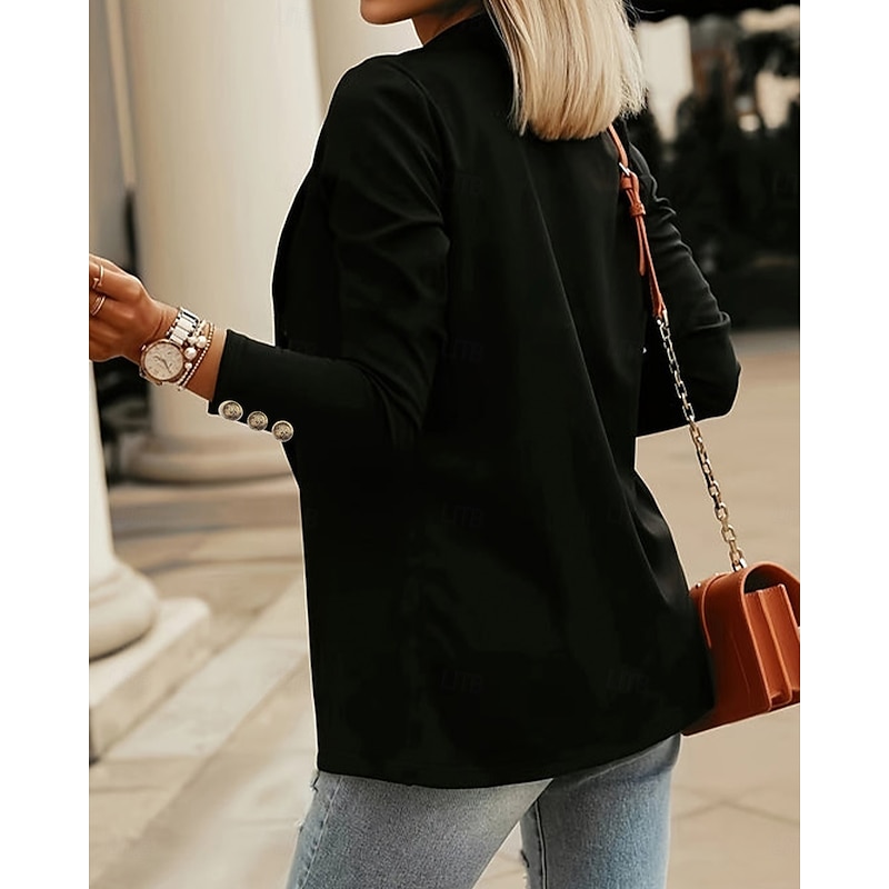 Women's Fashion Streetwear Daily Blazer Dress Pants Long Sleeve Shirt Collar Plain Wedding Guest Work Black White Red Fall Regular Fit 5