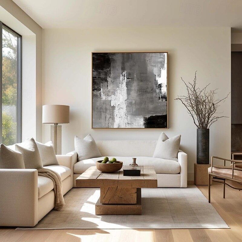 Handmade 3D Black Oil Painting on Canvas Large hand painted Abstract Textured Palette Knife Boho oil painting Wall Art Custom Contemporary Minimalist artwork for Living Room bedroom home Decor4