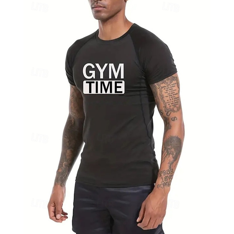 Men's Compression Shirt Athletic Shirt Gym Shirt Fitness Shirt Patchwork Short Sleeve Tee Tshirt Casual Athleisure Letter Quick Dry High Stretch Compression Breathable Gym Workout Walking Jogging3