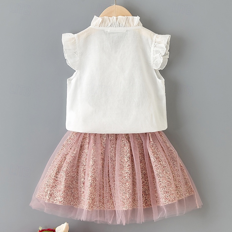 Girls' 3D Flower Dress Dress Set Sleeveless Summer Vacation Daily Holiday Princess Beautiful Sweet Little Kids(4-7ys) 4-7 Years Casual Dress Two Piece Dress Tulle Dress Knee-length Regular Fit2