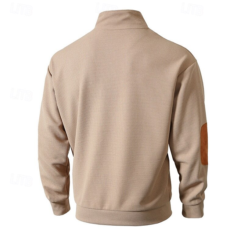 Men's Sweatshirt Waffle Sweatshirt Quarter Zip Sweatshirt Black Army Green Brown Khaki Dark Gray Half Zip Color Block Patchwork Sports & Outdoor Daily Holiday Polyester Streetwear Basic Casual Spring2