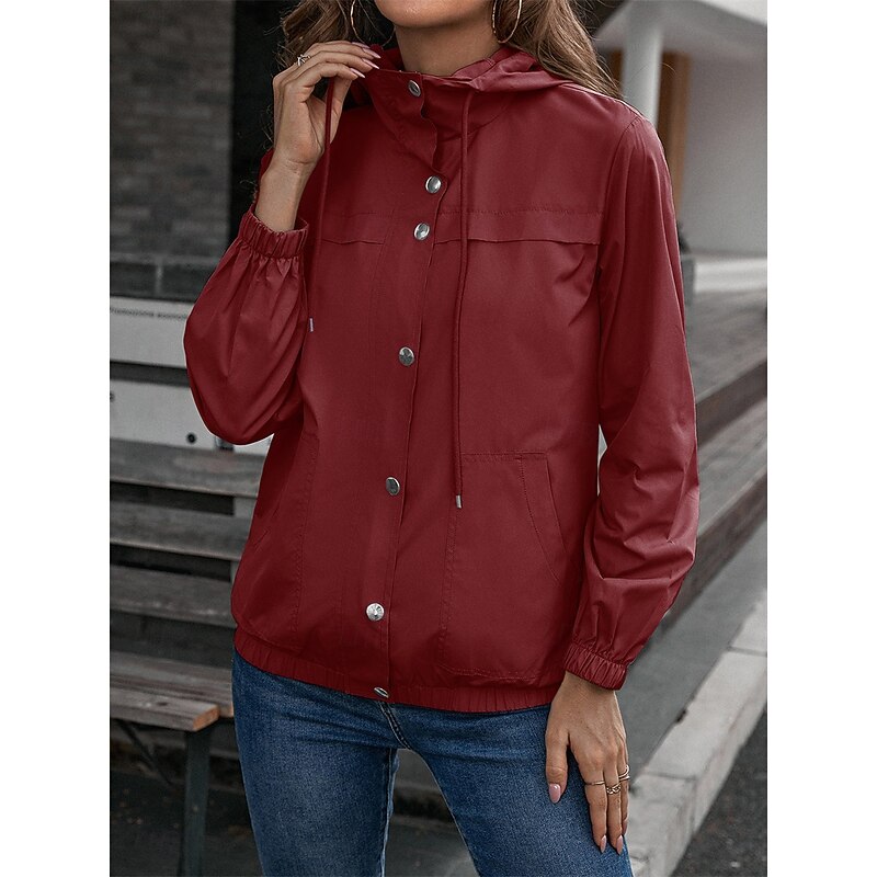 Women's Casual Jacket Outdoor Zipper Solid Color Waterproof Fashion Regular Fit Outerwear Long Sleeve Fall Black S4