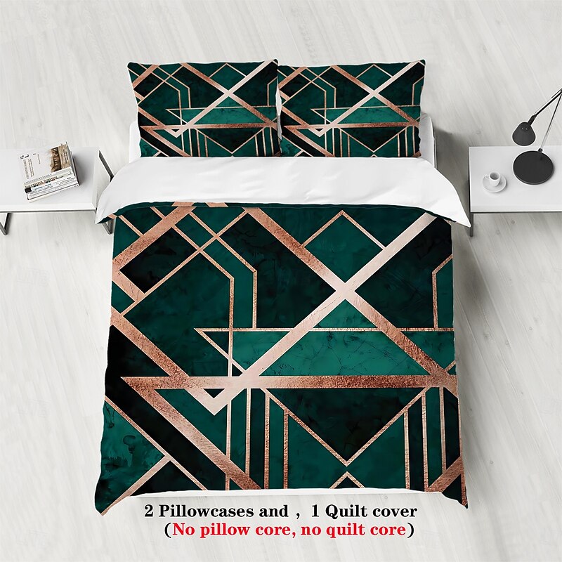 Luxury Geometric Color Block Abstract Bee 3-Piece Duvet Cover Sets Bedding Set - Elegant and Modern Design - Includes Duvet Cover and Pillowcases - Soft and High-Quality Fabric - Perfect for a Chic and Stylish Bedroom Look - Easy to Clean and Maintain3