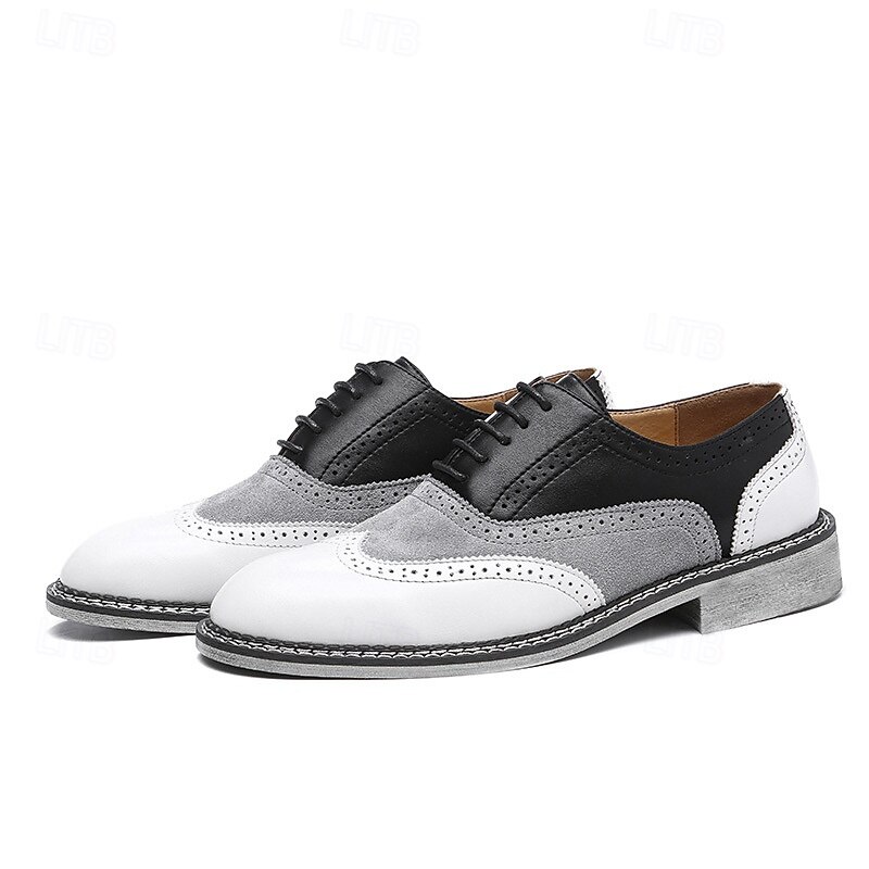 Men's Gatsby-Inspired Wingtip Spectator Oxford Shoes in White, Suede Grey, and Brown, Vintage Brogue Leather Dress Shoes for 1920s Wedding, Jazz Garden Party, and Formal Events 16