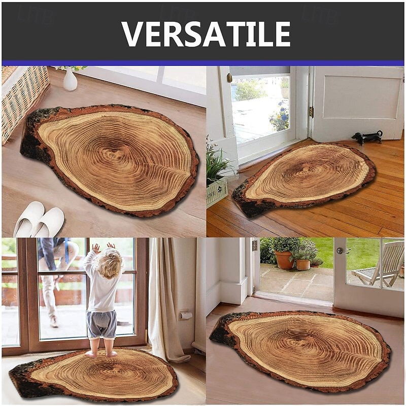 Door Mat Floor Mat Non Slip Ring of Tree 3D Trunk Wooden Log Print Area Rug Bath Mat Waterasorb for Indoor Outdoor Patio Bedroom Kitchen Office4