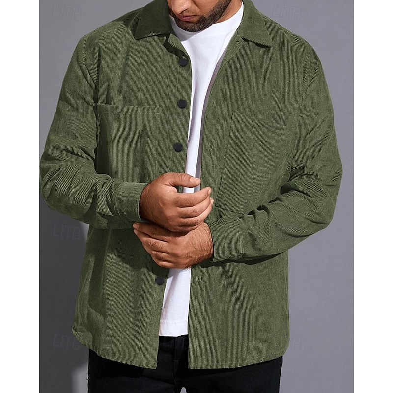 Men's Lightweight Jacket Trucker Jacket Shacket Daily Vacation Pocket Spring &  Fall Plain Fashion Classic Lapel Regular Black Green Gray Jacket