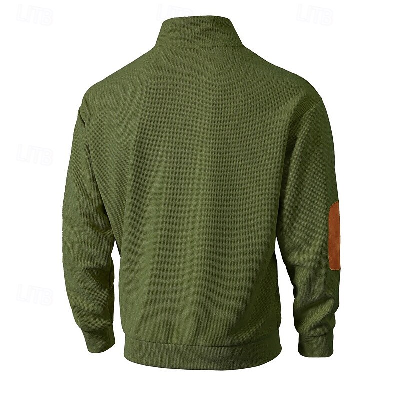 Men's Sweatshirt Waffle Sweatshirt Quarter Zip Sweatshirt Black Army Green Brown Khaki Dark Gray Half Zip Color Block Patchwork Sports & Outdoor Daily Holiday Polyester Streetwear Basic Casual Spring 8