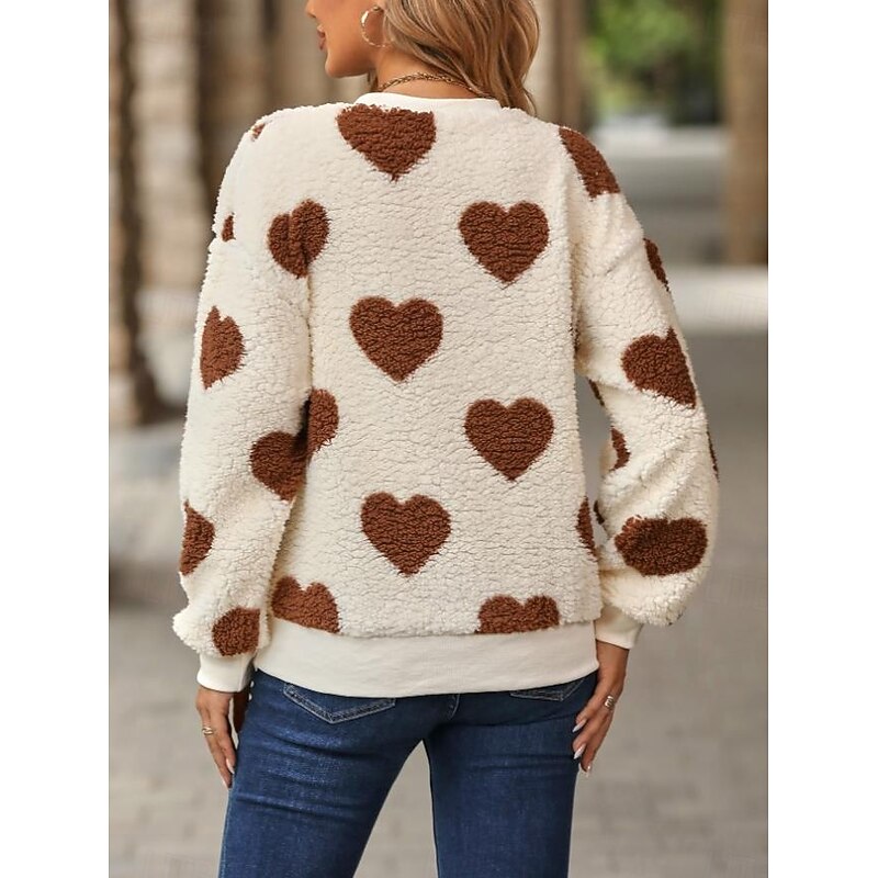 Women's Sweatshirt Elegant Fashion Comfrt Fleece Heart Work Dailywear Casual Crew Neck Patchwork Long Sleeve Khaki Fall Winter4