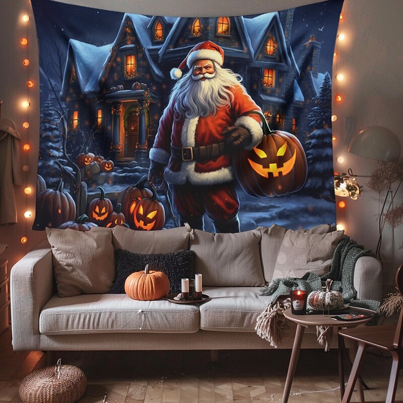 Hanging Tapestry Skeleton Christmas Santa Claus Wall Art Large Tapestry Mural Decor Photograph Backdrop Blanket Curtain Home Bedroom Living Room Decoration3