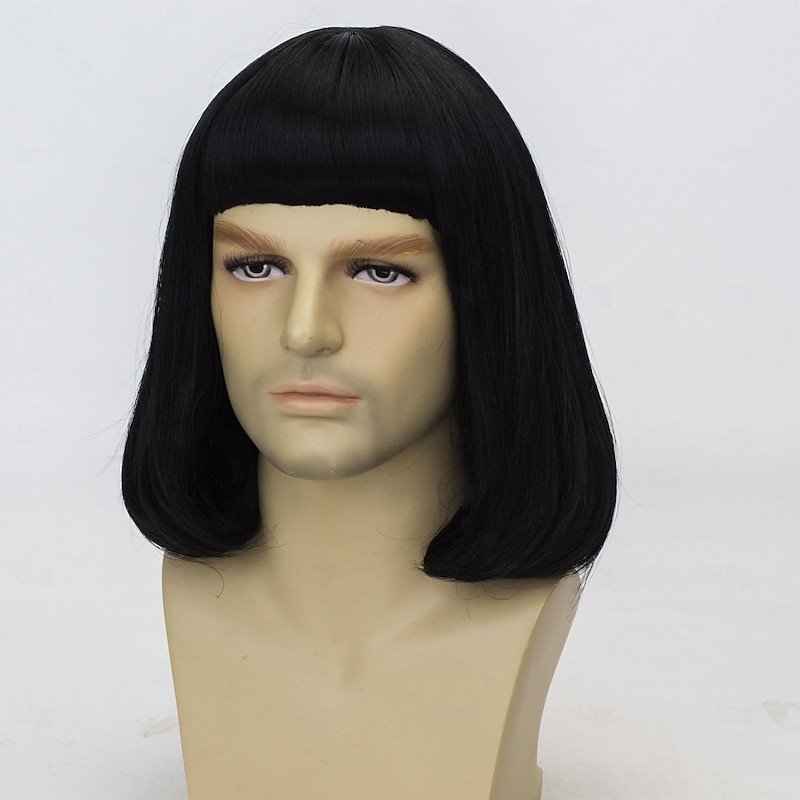 Unisex Natural Black Straight Flip Short Full Explosion Realistic Carnival Costume Cosplay Synthetic Bob Wig Halloween Wigs