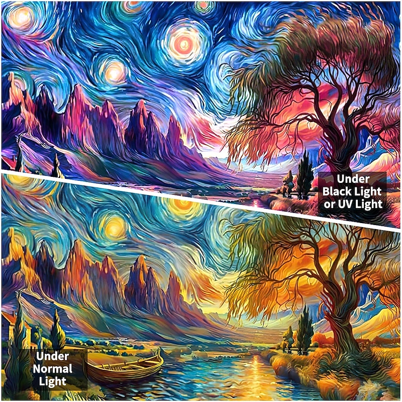 Blacklight Tapestry UV Reactive Glow in the Dark Glow Party Starry Sky Psychedelic Trippy Misty Nature Landscape Hanging Tapestry Wall Art Mural for Living Room Bedroom3