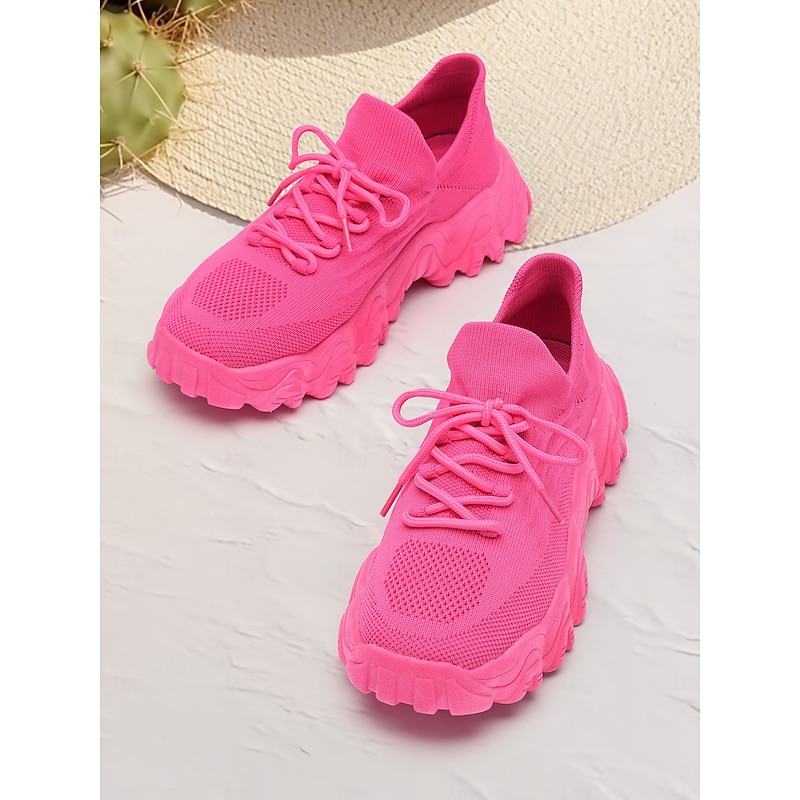 Vibrant Pink Women's Chunky Sole Sneakers, Perfect for Casual Wear and Athletic Activities2