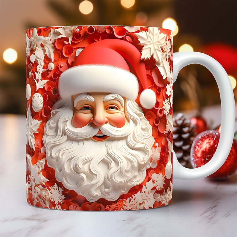 Christmas Gift Mug 3D Illusion Santa Claus- Ceramic Coffee Cup, Xmas Holiday Gift - Festive and Unique 330ml/11.2oz2