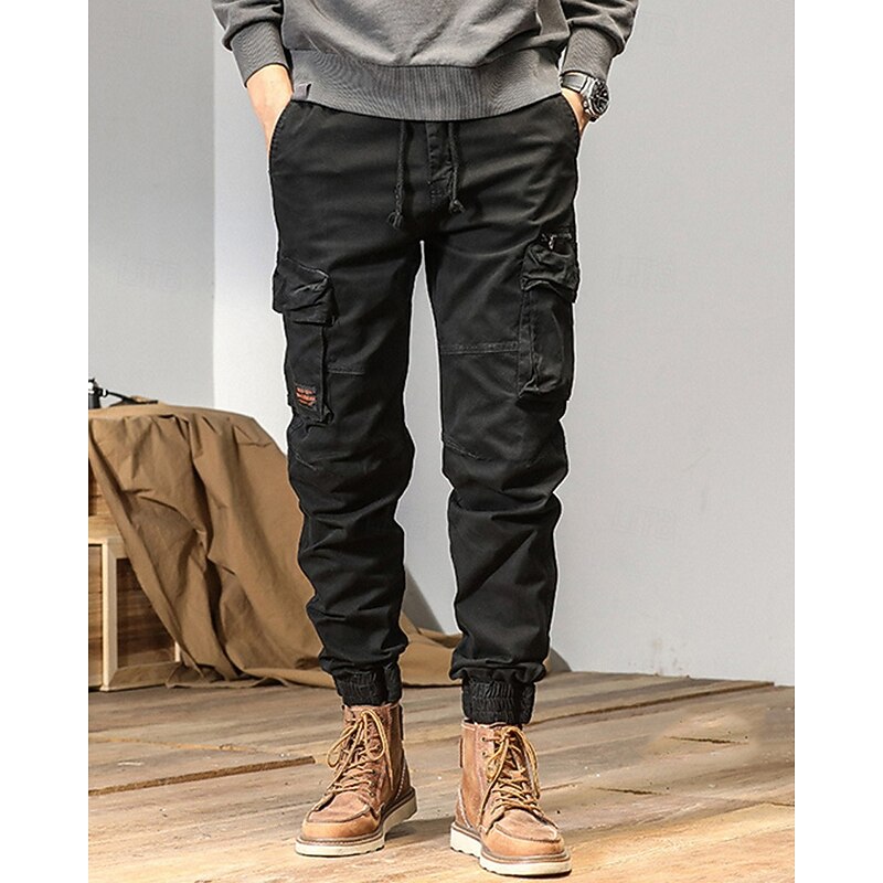 Men's Cargo Pants Joggers Trousers Cargo Sweatpants Drawstring Elastic Waist Multi Pocket Plain Wearable Outdoor Daily Camping & Hiking Fashion Classic Black Yellow4