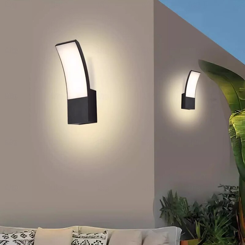 LED Outdoor Wall Light 12W Arc Modern Outdoor Wall Light Waterproof IP65 Steady on Outdoor Black Wall Light Suitable for Outdoor Porch Courtyard Garden Bathroom Bedroom 85-265V2