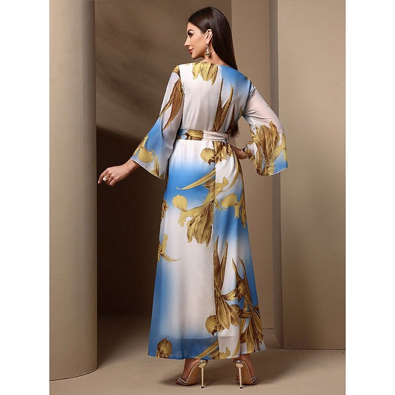 Women's Long Dress Maxi Dress Vintage Dress Cocktail Dress Wedding Guest Dress Chiffon Dress Boho Daily Holiday Loose Fit Graphic Long Sleeve Crew Neck Blue Spring Fall2