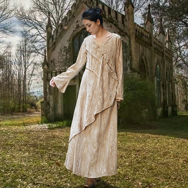 Retro Vintage Medieval Dress Solid Color Fancy Dress Women's Masquerade Party / Evening Adults' Dress2