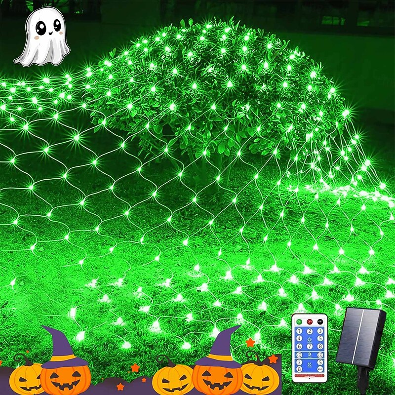 1 Pack Solar Mesh Light Remote Control with Eight Functions for Christmas, Halloween, Wedding, and Festival Indoor and Outdoor Atmosphere Decoration Lights 1.5 * 1.5M-96LED/3 * 2M-192LED/6 * 4M-672LED2