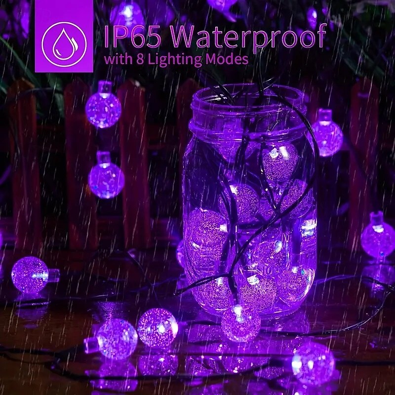 Solar String Lights for Outdoor 12m 100LED Crystal Globe Lights with 8 Modes Solar String Lights Outdoor Waterproof for Garden Tree Patio Party Christmas/Halloween Decoration4