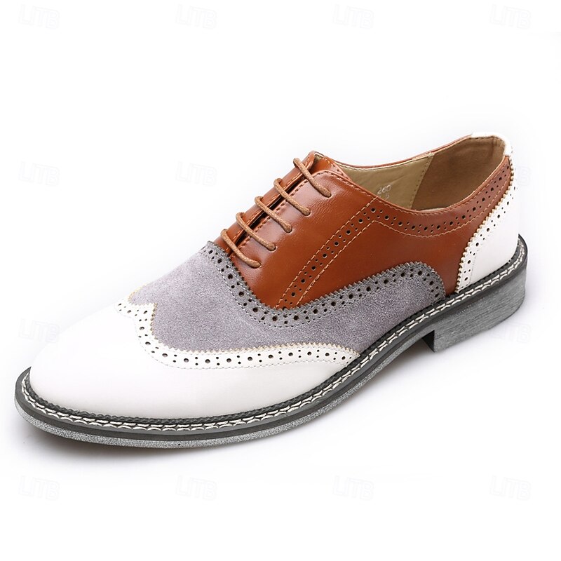 Men's Gatsby-Inspired Wingtip Spectator Oxford Shoes in White, Suede Grey, and Brown, Vintage Brogue Leather Dress Shoes for 1920s Wedding, Jazz Garden Party, and Formal Events 8