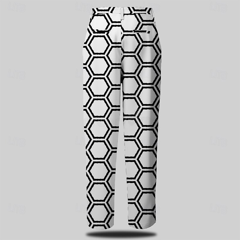 Men's Dress Pants Pocket 3D Print Buttons Plaid Full Length Formal Business Casual White Inelastic2