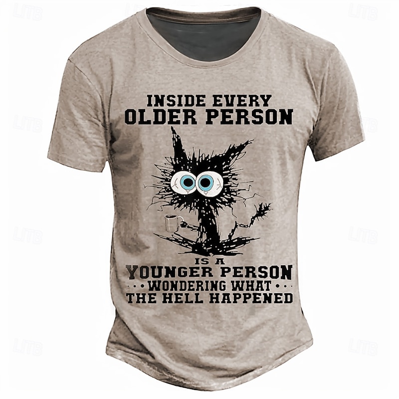 Mens Graphic Short Sleeve T-Shirt Funny Aging Humor Older Person Younger Person Wondering What Happened Life Lifestyle Tee