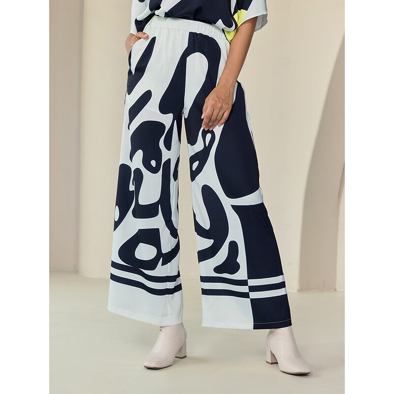 Women's Pants Black Satin Wide Leg Neutral Casual Daily Spring Fall Cross Seasons