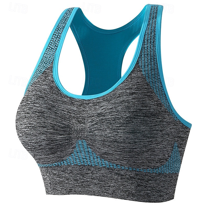 Women's Light Support Sports Bra Running Bra Racerback Wirefree Bra Top Padded Fitness Leisure Sports Running Breathable Lightweight Soft Blue Dark Gray Purple Solid Colored