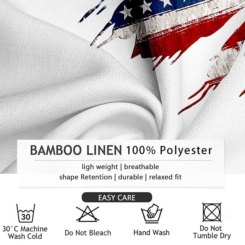 American Independence Day Men's American Flag Patriotic Button Up Shirt Long Sleeve Casual Vacation Daily Summer Spring &  Fall Grandad Collar Band Collar 3D Print Black Red Blue3
