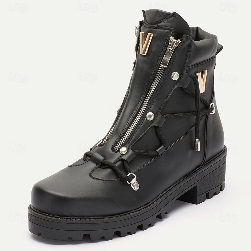 Men's Black Motorcycle Boots with Zipper and Metal Detailing for Urban and Casual Style4