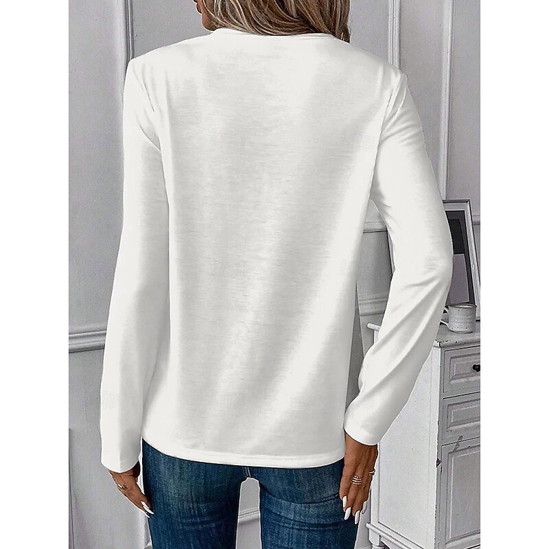 Women's 100% Cotton Tunic T Shirt Fashion Casual Print Long Sleeve Regular Tops Crew Neck Daily White Spring Fall Prefall3