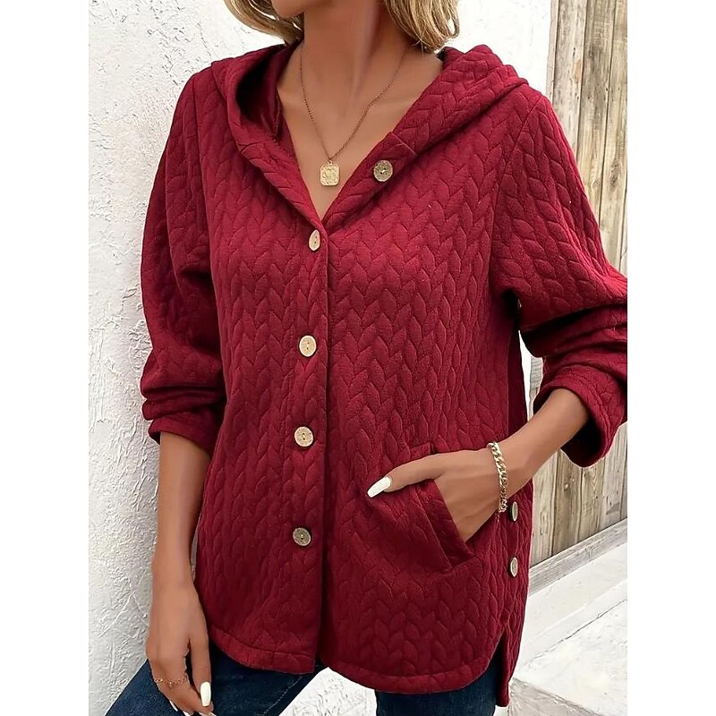 Women's Jacket Party Button Solid Color Windproof Vintage Loose Fit Outerwear Long Sleeve Fall Red S4