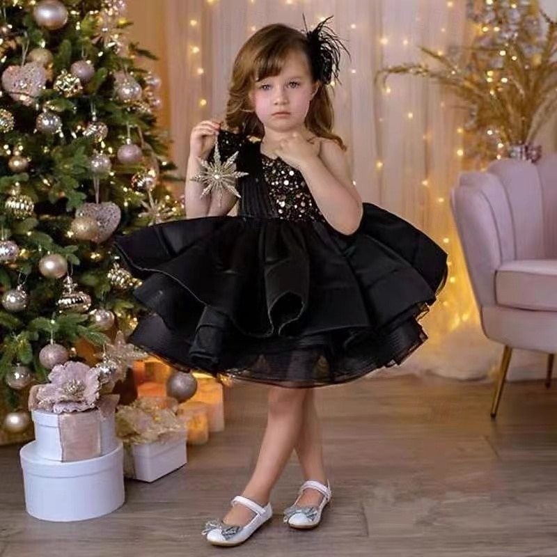 Kids Girls' Party Dress Sequin Sleeveless Wedding Christening dress Fashion Princess Polyester Summer Spring Fall 4-13 Years Black Red Blue2
