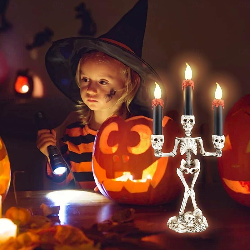Halloween Decorations Skeleton Candlestick Ghost Festival Horror Decorative Props LED Electronic Candle Lantern Skull Home Ornaments