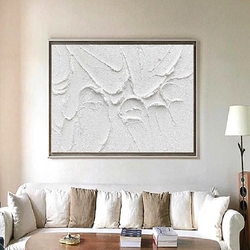 Large handmade 3D White Minimalist Beach Painting hand painted Textured Wall Art Ocean Wave Painting on Canvas Wabi-Sabi Wall Art painting for Living Room Painting Fashion Decor2