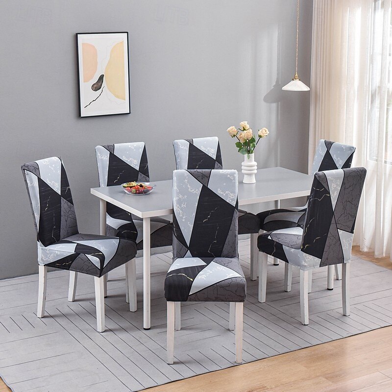 Spandex Dining Chair Covers Elastic Chair Slipcover High Back Dining Chair Cover Printed Polyester Seat Chair Covers For Hotel Dining Room Office Banquet Home Decor
