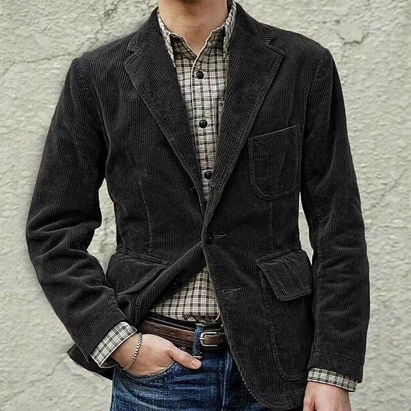 Men's Corduroy Jacket Outdoor Work Daily Pocket Warm Fashion Fall & Winter Polyester Solid Color Pocket Buttons Single Breasted Blazer Black Brown4