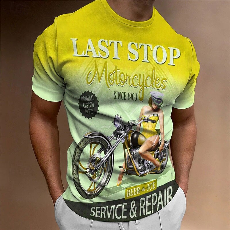 Men's Graphic Motorcycle T Shirt Motorcycle T Shirt Short Sleeve T shirt 3D Print Crew Neck Shirt Vintage Fashion Designer Outdoor Daily Sports Yellow Red Blue Spring & Summer Clothing Apparel S M L4