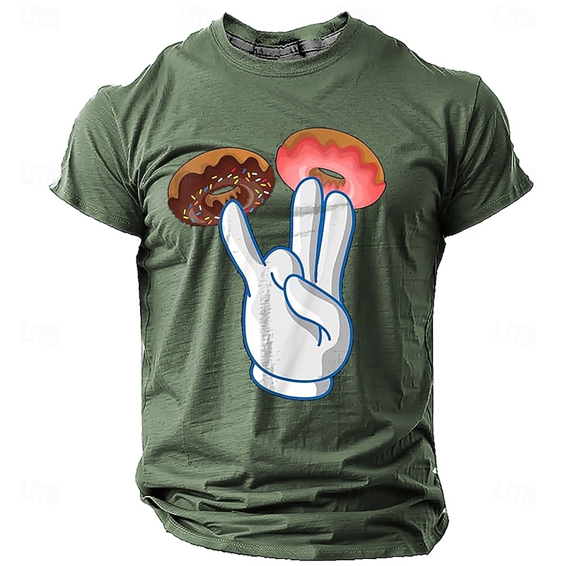 Mens Funny Donut Hand Gesture Graphic Short Sleeve T-Shirt Black4