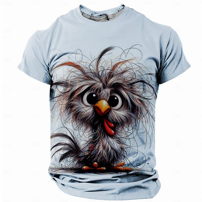 Men's Bird Funny T Shirt Short Sleeve T shirt 3D Print Crew Neck Shirt Retro Vintage Casual Street Casual Bar Light Blue White Khaki Spring & Summer Clothing Apparel S M L XL XXL XXXL4