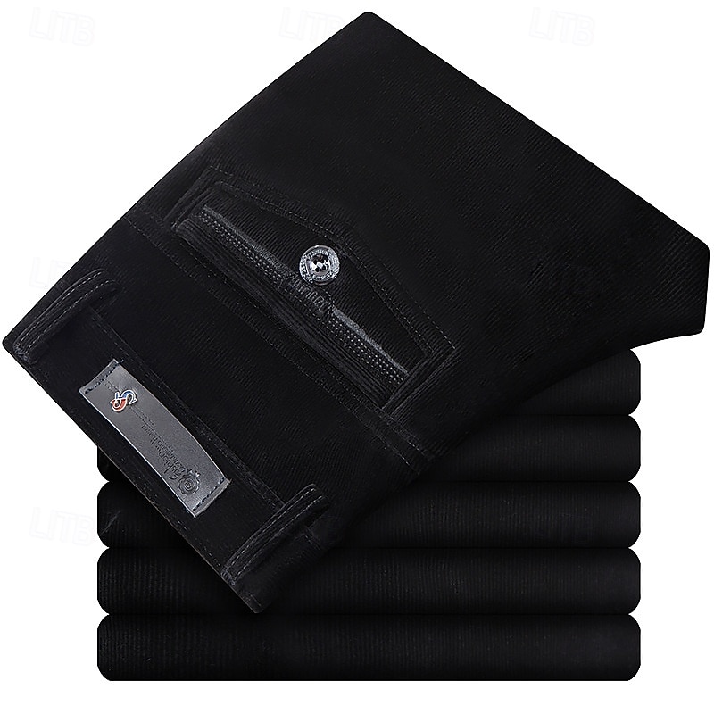 Men's Dress Pants Corduroy Pants Trousers Suit Pants Pocket Plain Comfort Breathable Outdoor Daily Going out Fashion Casual Black Red4