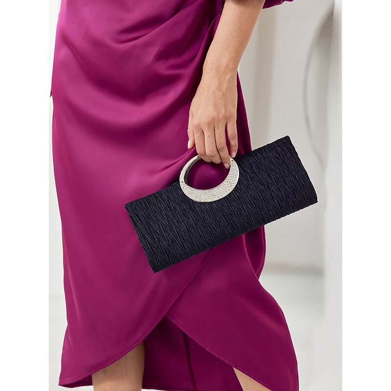 Women's Black Evening Clutch with Rhinestone Handle - Elegant Handbag for Weddings and Formal Events3