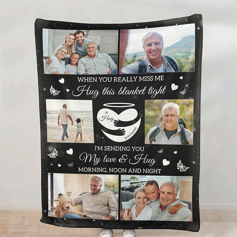 Customized Memorial Blanket A Hug from Heaven Memorial Gift Personalized Photo Blanket to Celebrate and Remember Cherished Moments - Soft and Cozy Fleece - Heartfelt Tribute to Loved Ones2