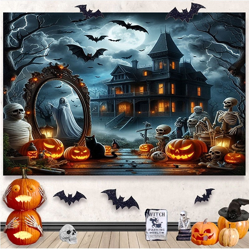 Halloween Decorations Hanging Tapestry Jack O Lantern Wall Art Large Tapestry Mural Decor Photograph Backdrop Blanket Curtain Home Bedroom Living Room Decoration Death Selfie