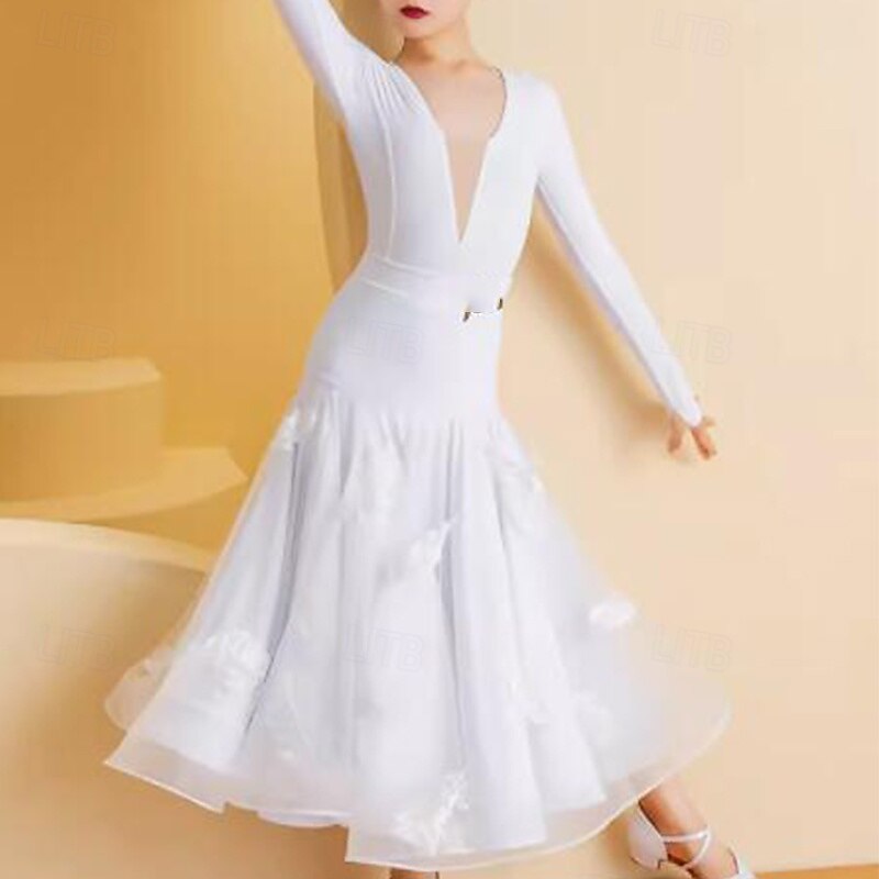 Ballroom Dance Skirts Splicing Girls' Performance Daily Wear Long Sleeve Natural Lycra3