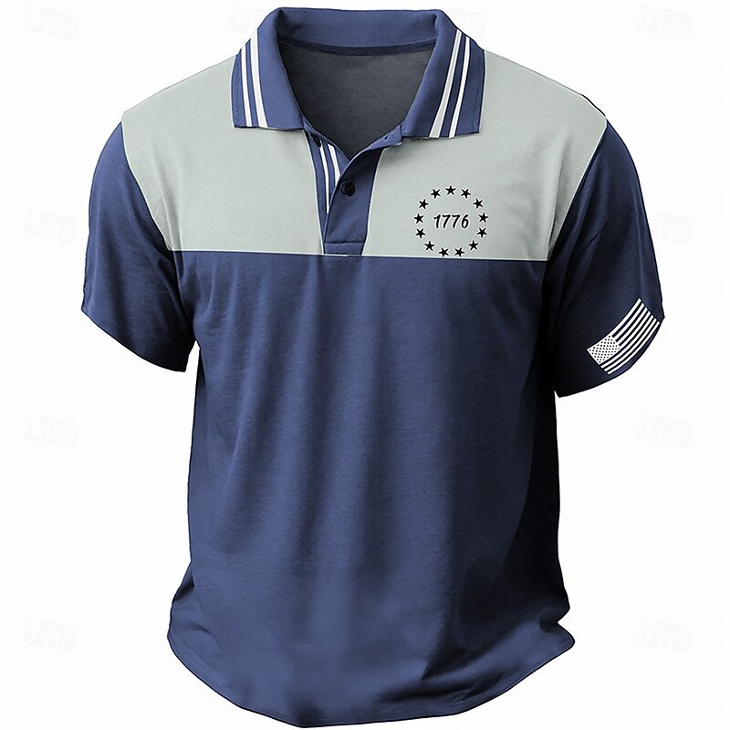 Men's American Flag Patriotic Golf Shirt Short Sleeve Polo Shirts Collared Shirts Casual Streetwear Vacation Wear Party Outfits Buttons 3D Print Summer Blue Purple Green4