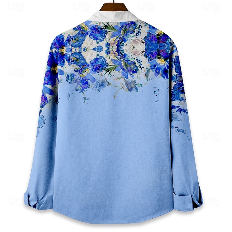 Men's Floral Beach Shirt Button Up Shirt Long Sleeve Hawaiian Vacation Daily Fall Winter Spring & Summer Collared Shirts 3D Print Blue Fuchsia Green4