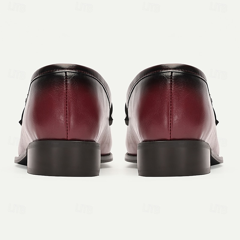Men's Burgundy Gradient Leather Loafers with Metal Bit Detail - Elegant and Comfortable Formal Shoes for Business and Special Occasions4